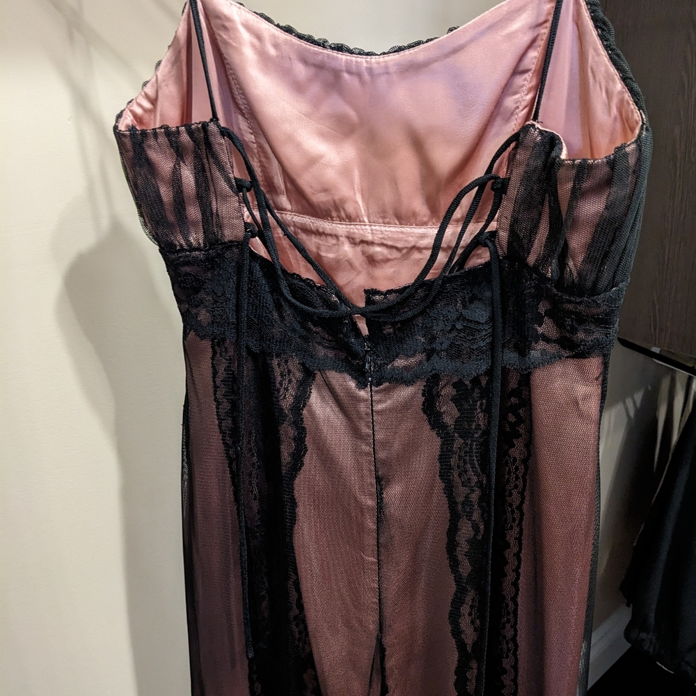 Pink with black lace floor length gown